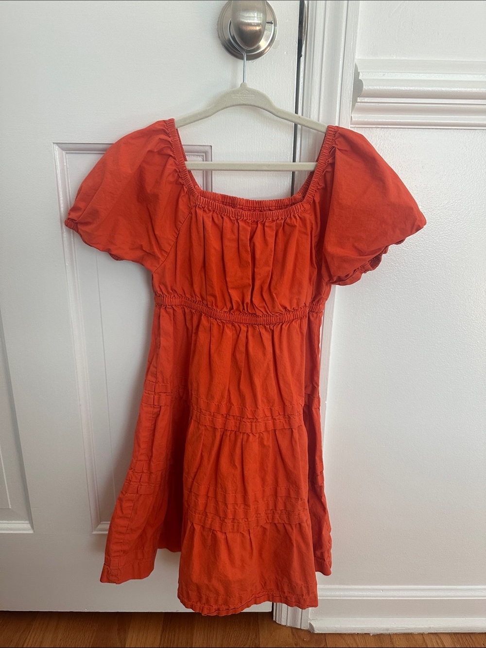 Girls' Red/Orange Puff-Sleeve Sundress